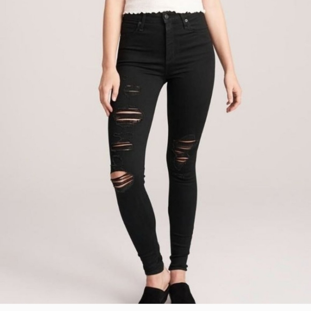 Abercrombie & Fitch Super Skinny High Rise Curve Love Black 37 / 24 Long Stretch
